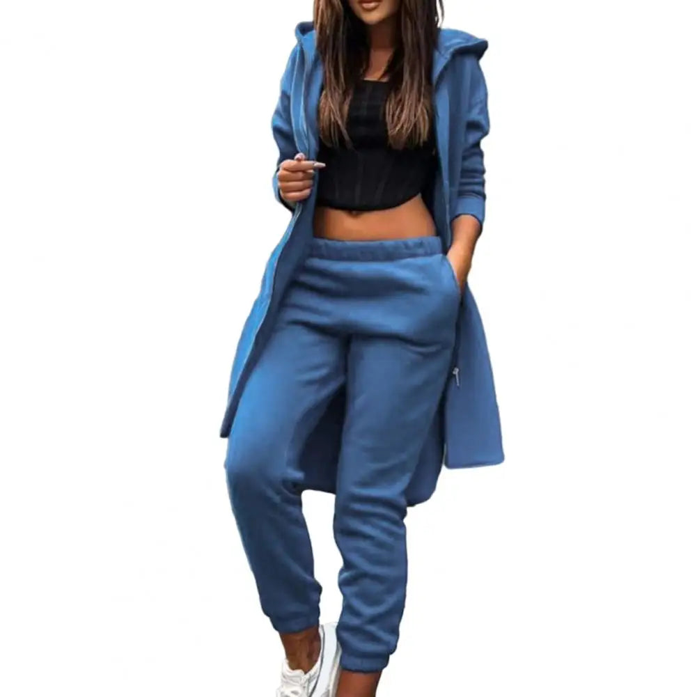 Women Two-piece Tracksuit Set Women Suit Women's Hooded Coat Pants Set with Irregular Split Hem Long Sleeve Fleece Tracksuit