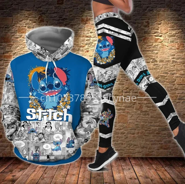 Disney Stitch 3D Hoodie Leggings set Women's Hoodie Suit StitchYoga Pants Sweatpants Fashion Mickey Sports Suit