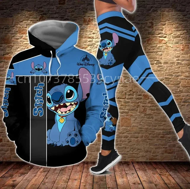 Disney Stitch 3D Hoodie Leggings set Women's Hoodie Suit StitchYoga Pants Sweatpants Fashion Mickey Sports Suit