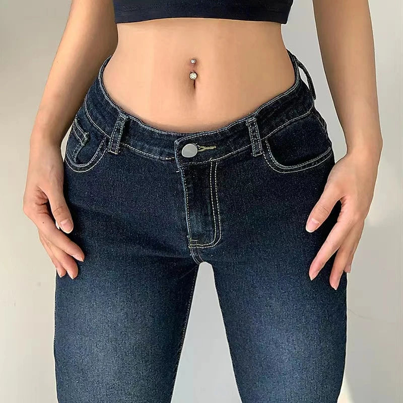 New Flare Jeans Women's Low Waist Trousers Vintage Aesthetic Denim Pants Streetwear Mom Casual Korean Fashion Y2k  Jeans