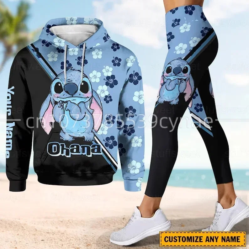 Disney Stitch 3D Hoodie Leggings set Women's Hoodie Suit StitchYoga Pants Sweatpants Fashion Mickey Sports Suit