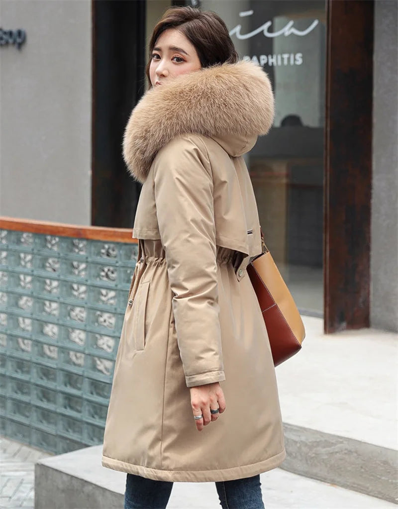 Winter Jacket 2023 New Women Parka Clothes Long Coat Wool Liner Hooded Jacket Fur Collar Thick Warm Snow Wear Padded Parka 6XL