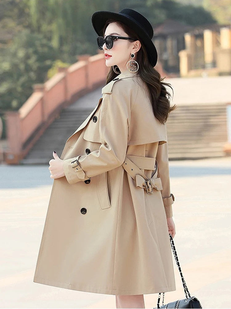 Khaki Long Trench Coats Women Casual Loose Jackets New Korean Double Breasted Gabardina Abrigos Turn-down Collar Windbreaker