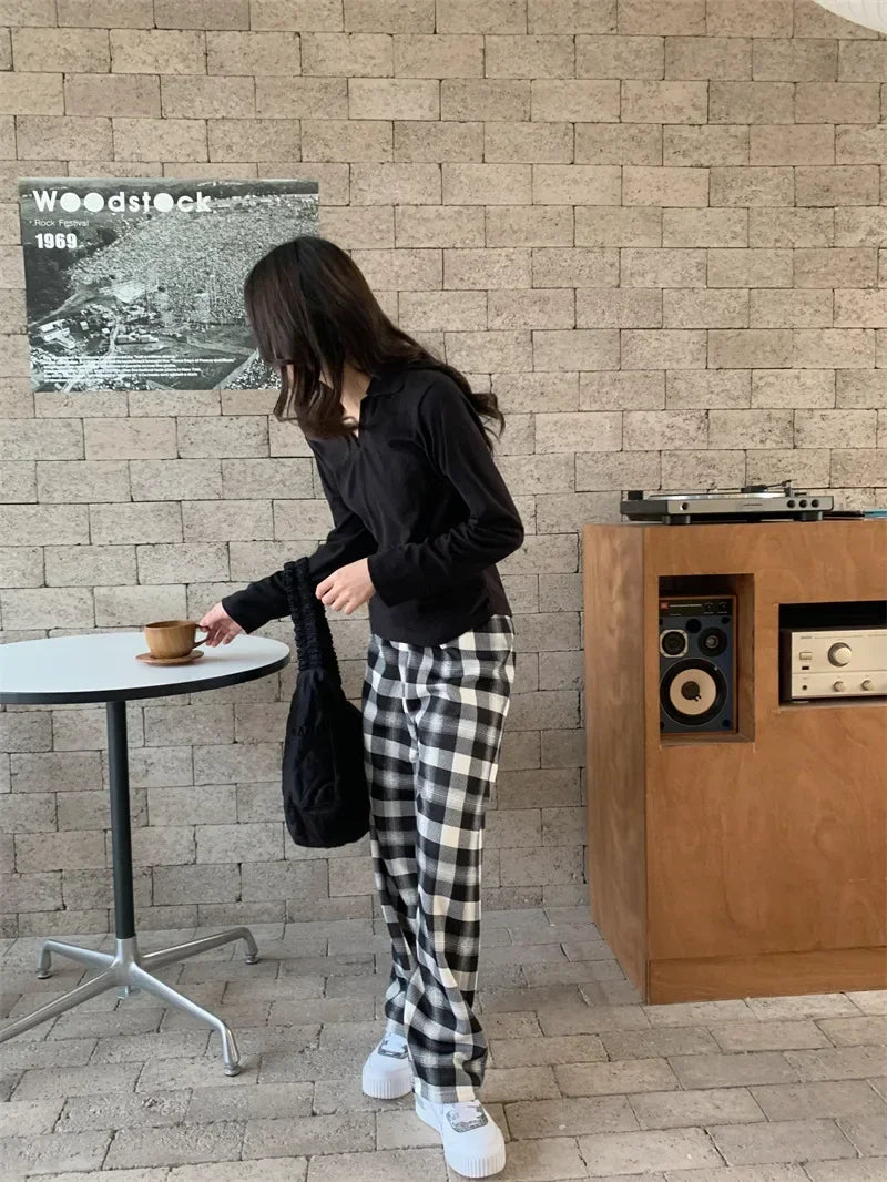 Fashion Warm Plush Pants Cashmere Thick Plaid Ladies Winter Casual Loose Wide-legged Pants Korean Streetwear Students