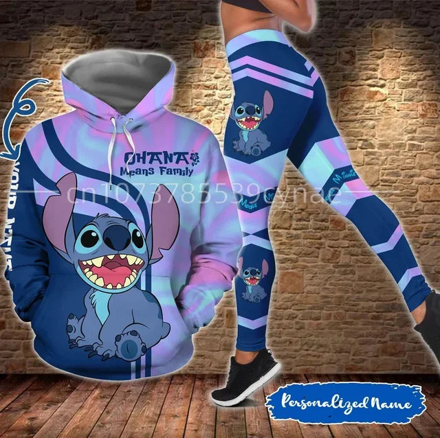 Disney Stitch 3D Hoodie Leggings set Women's Hoodie Suit StitchYoga Pants Sweatpants Fashion Mickey Sports Suit