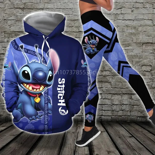 Disney Stitch 3D Hoodie Leggings set Women's Hoodie Suit StitchYoga Pants Sweatpants Fashion Mickey Sports Suit