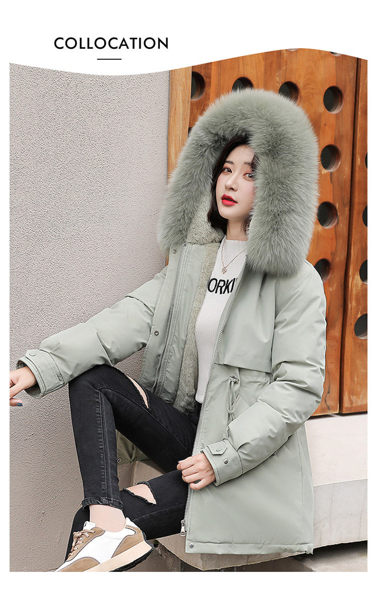 Women Parka Fashion Long Coat Wool Liner Hooded Parkas 2023 New Winter Jacket Slim with Fur Collar Warm Snow Wear Padded Clothes