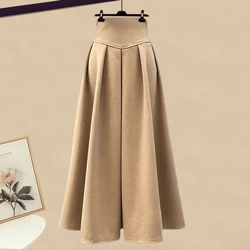 2025 Spring/Autumn New Korean Elegant Splice Fake Two Piece Knitted Sweater Dress Matching Set Women's Chic Pullover Skirt Set