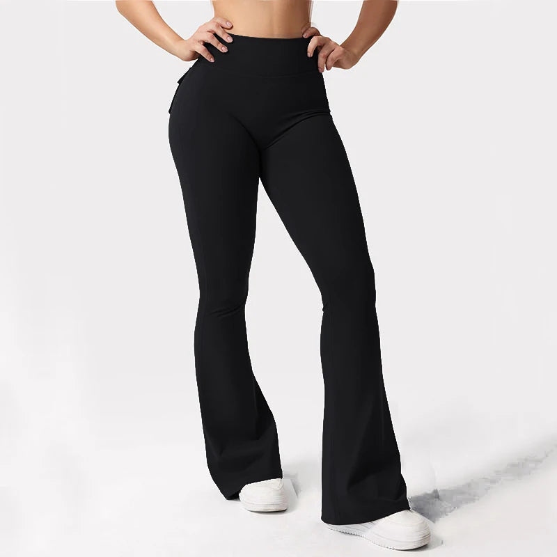 Newest Women Wide Leg High Stretch Yoga Leggings Naked Feeling Compression Fitness Workwear with pockets Yoga Pant ﻿