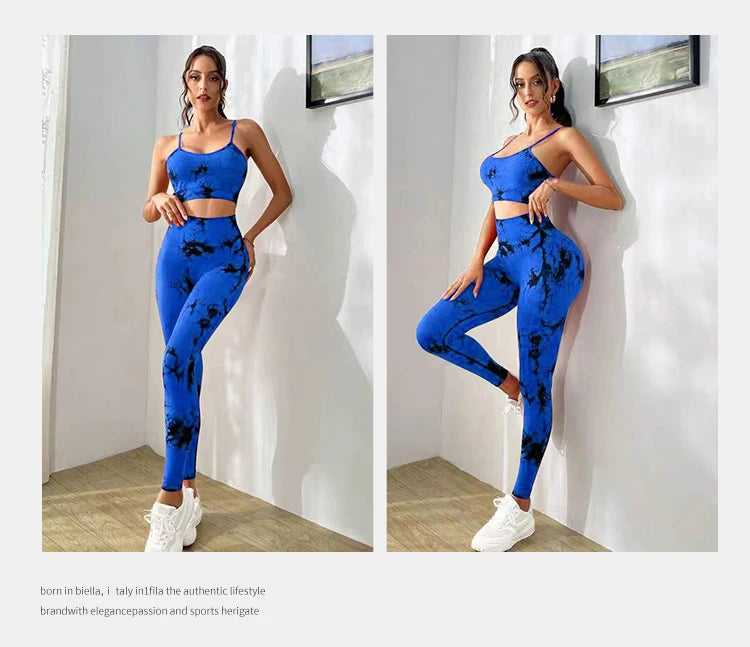 Tie Dye Yoga Women's Tracksuit Fitness Yoga Sets Sportswear Workout Bra+High Waist Leggings Gym Clothing Seamless Sports Suits