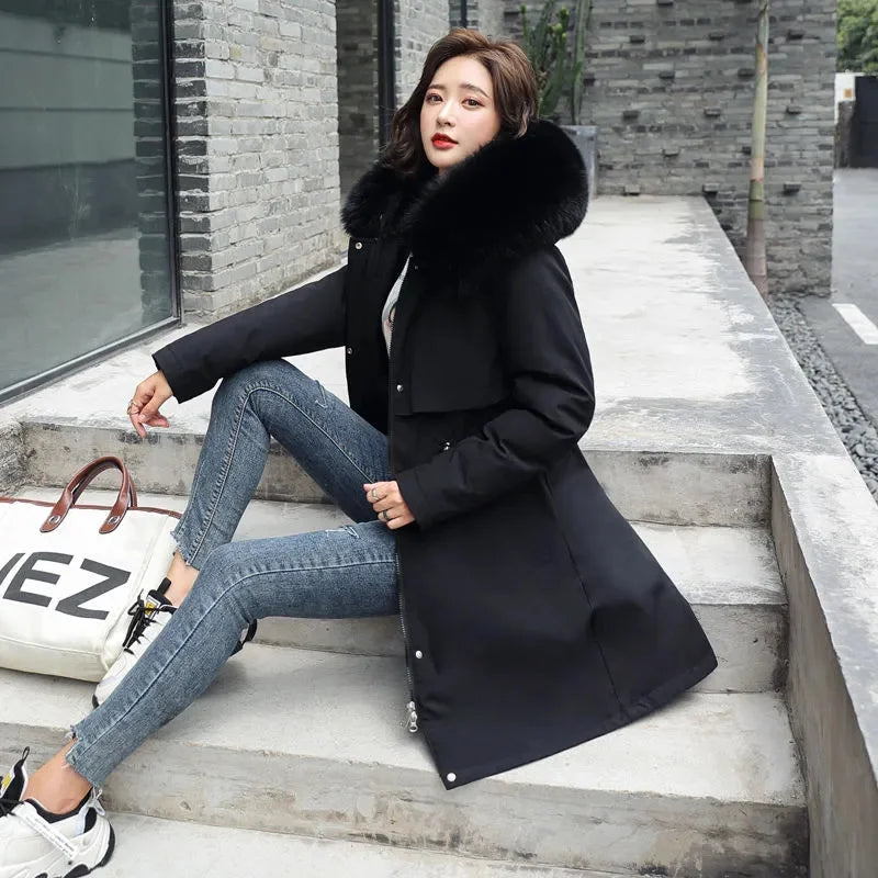 Winter Jacket 2023 New Women Parka Clothes Long Coat Wool Liner Hooded Jacket Fur Collar Thick Warm Snow Wear Padded Parka 6XL