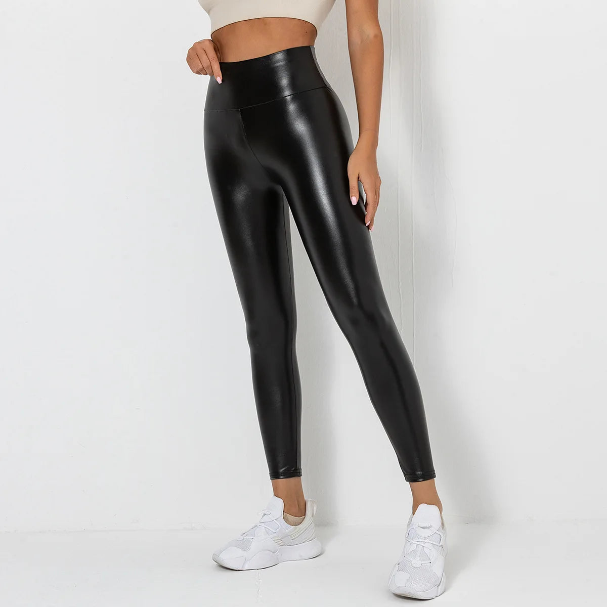 Skinny Leather Leggings Stretch Buttock High Waist Leather Pants Elastic Slim Trousers For Women Shiny Black Sexy Tight Pants