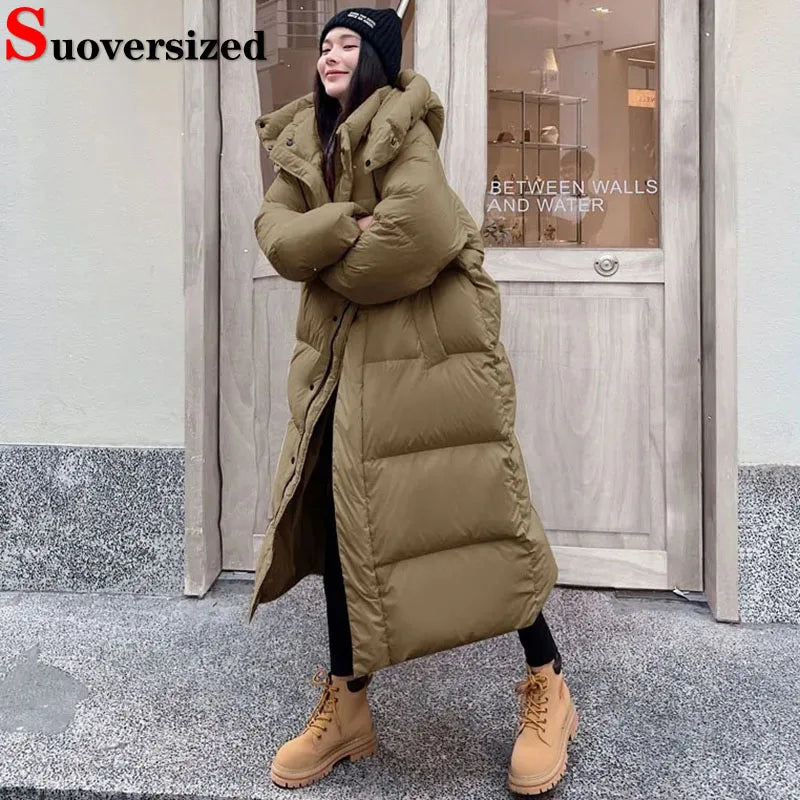 Winter Thicken Hooded Long Parkas Coats Women Casual Loose Big Size Windproof Cotton Padded Jackets Korean Snow Wear Chaquetas