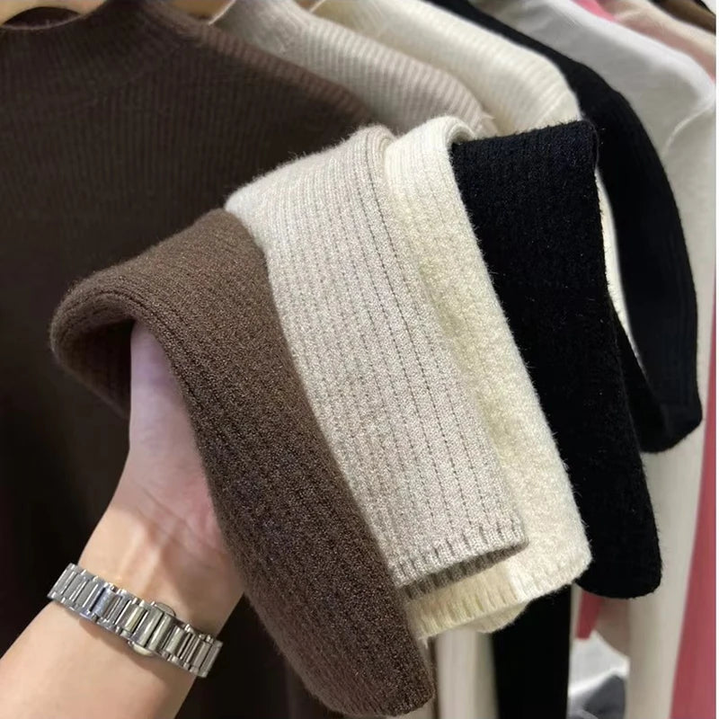 Turtleneck Winter Sweater Women Elegant Thicken Velvet Lined Warm Sueter Knitted Pullover Slim Tops Jersey Knitwear Jumper New