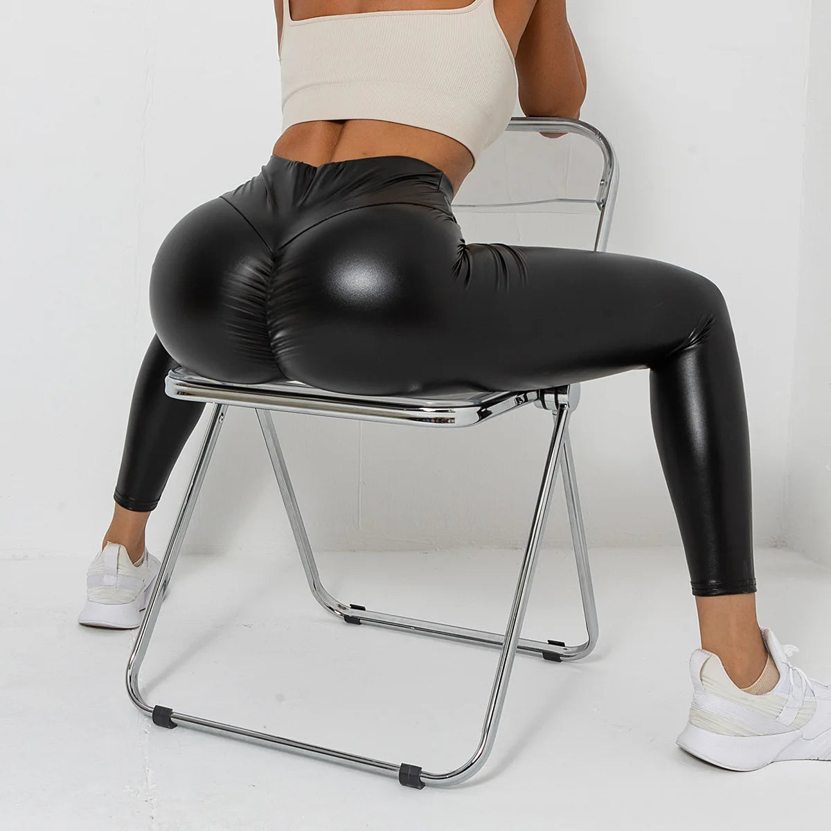 Skinny Leather Leggings Stretch Buttock High Waist Leather Pants Elastic Slim Trousers For Women Shiny Black Sexy Tight Pants