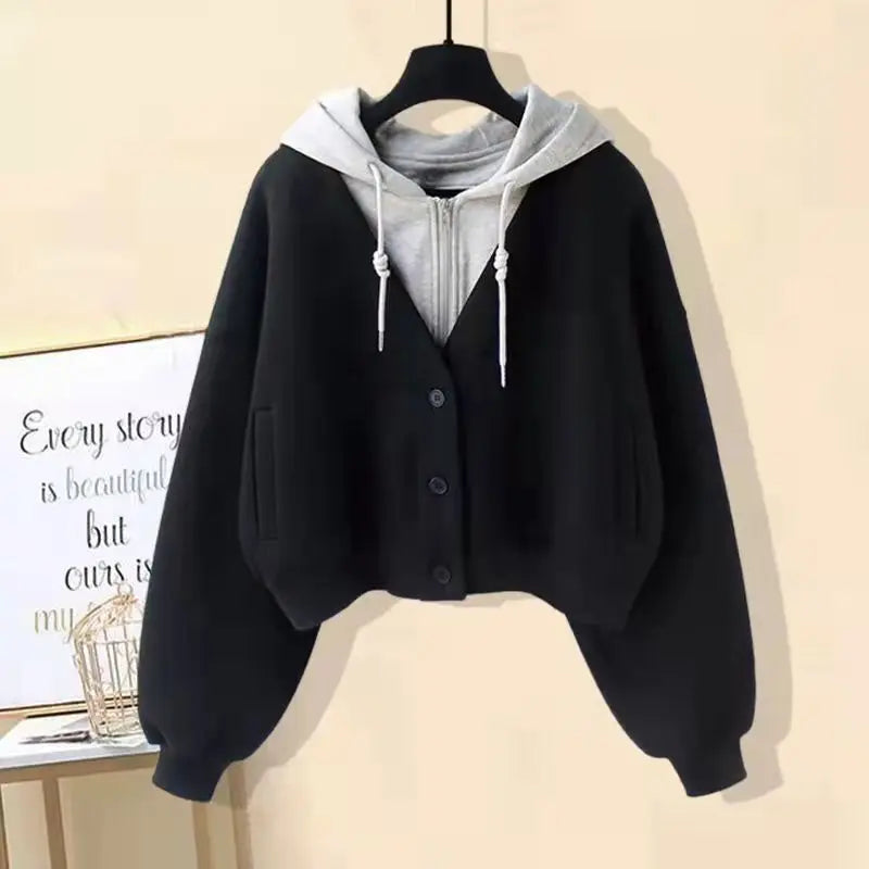 Plush Thickened Casual Long Sleeved Hooded Mini Pleated Skirt Two-piece Set Fashionable Women's Skirt Set