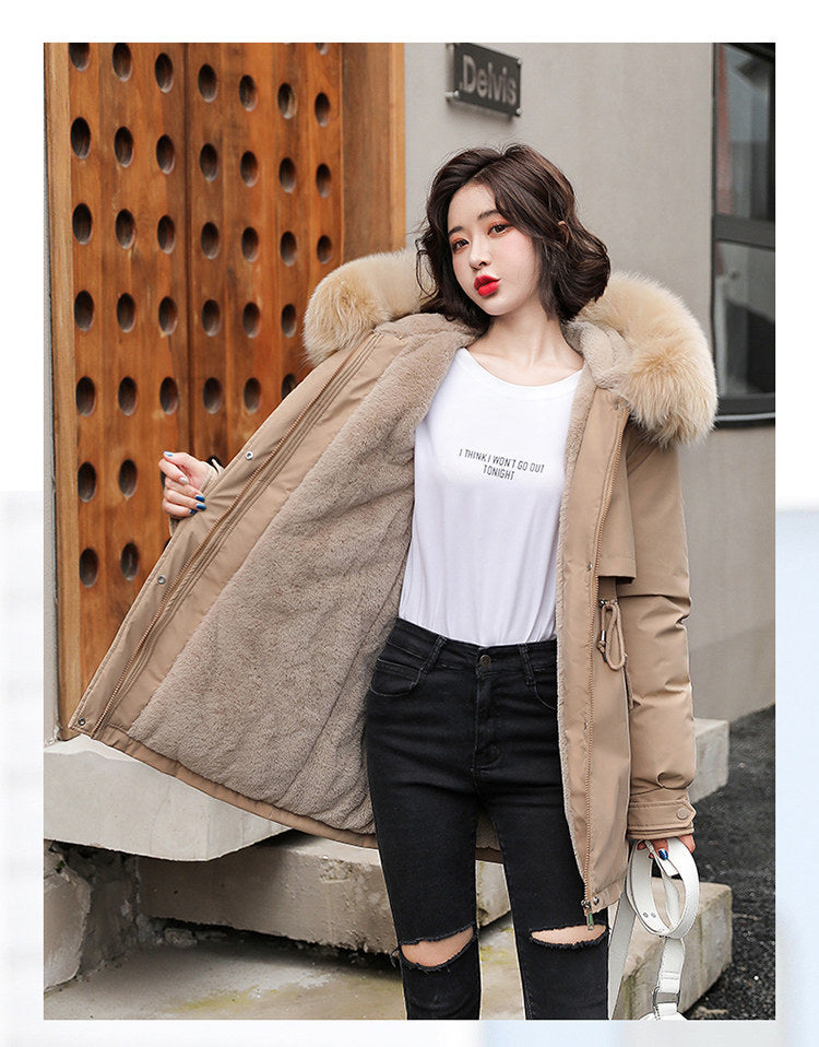 Women Parka Fashion Long Coat Wool Liner Hooded Parkas 2023 New Winter Jacket Slim with Fur Collar Warm Snow Wear Padded Clothes