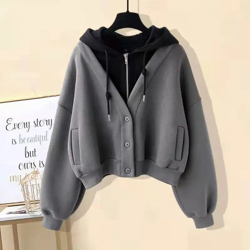 Plush Thickened Casual Long Sleeved Hooded Mini Pleated Skirt Two-piece Set Fashionable Women's Skirt Set