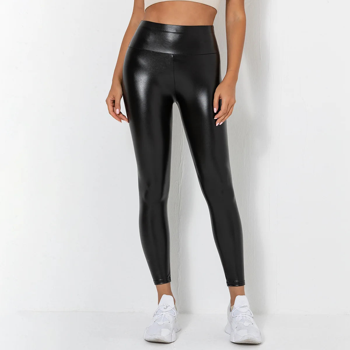 Skinny Leather Leggings Stretch Buttock High Waist Leather Pants Elastic Slim Trousers For Women Shiny Black Sexy Tight Pants