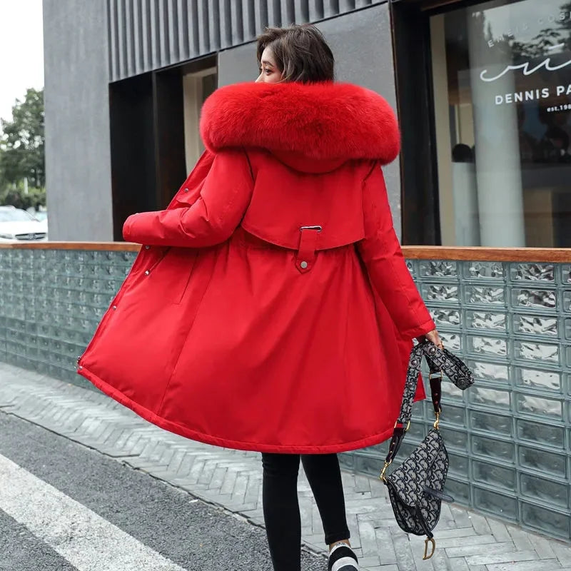 Winter Jacket 2023 New Women Parka Clothes Long Coat Wool Liner Hooded Jacket Fur Collar Thick Warm Snow Wear Padded Parka 6XL