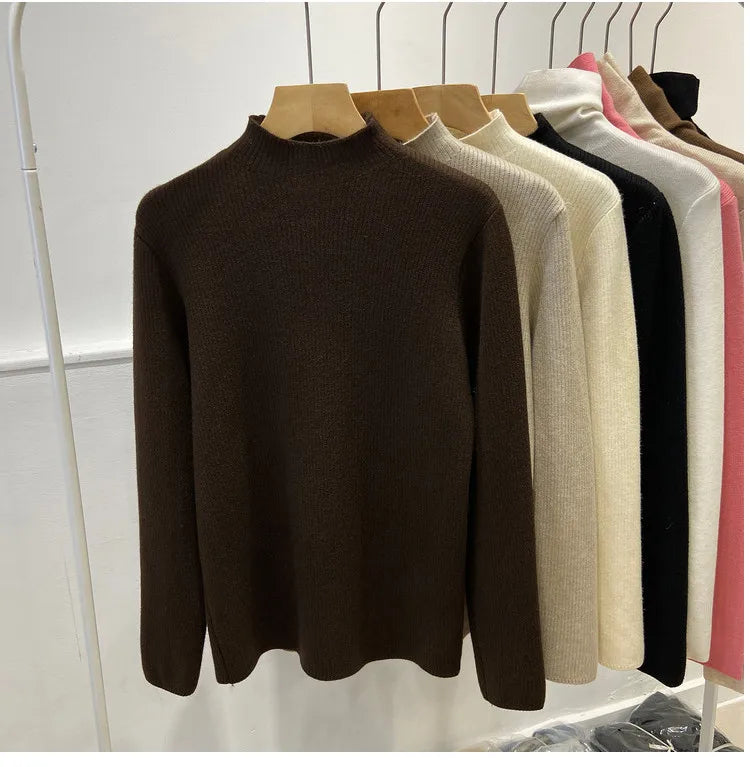 Turtleneck Winter Sweater Women Elegant Thicken Velvet Lined Warm Sueter Knitted Pullover Slim Tops Jersey Knitwear Jumper New