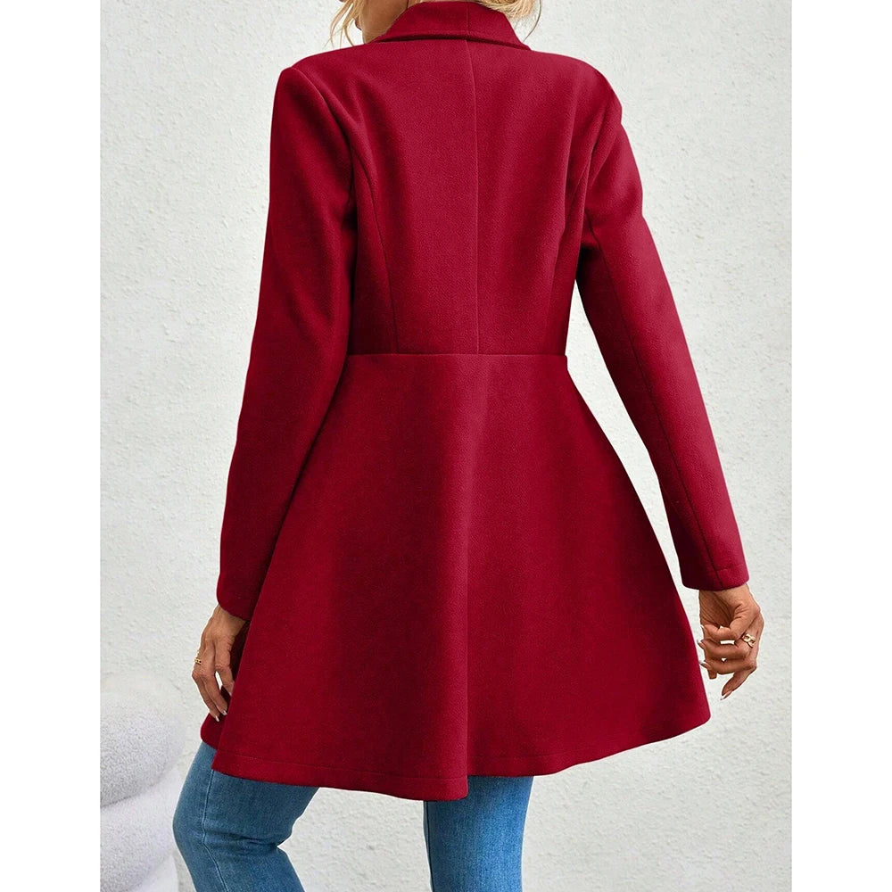 Mia Muse Women's Coat Winter Solid Color Long Sleeve Lapel Button-Up Work Coats New Year Red Valentine's Day Gift Outerwears