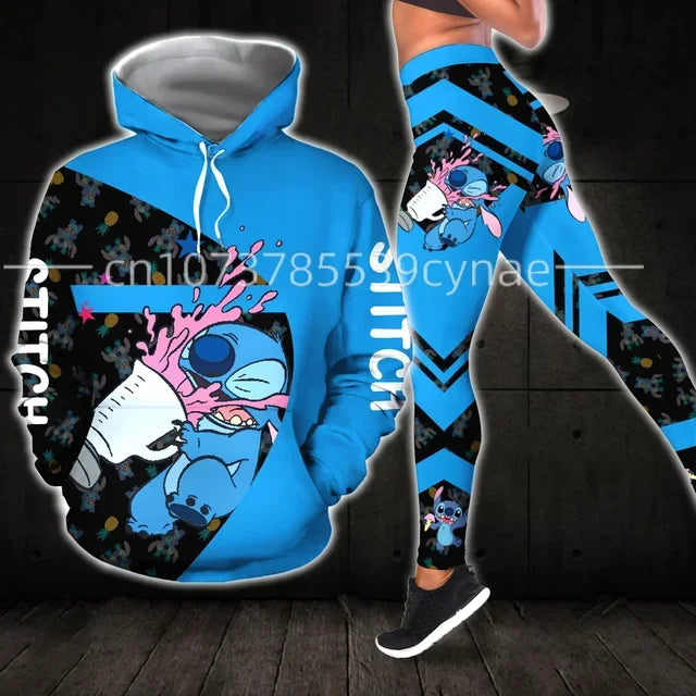 Disney Stitch 3D Hoodie Leggings set Women's Hoodie Suit StitchYoga Pants Sweatpants Fashion Mickey Sports Suit