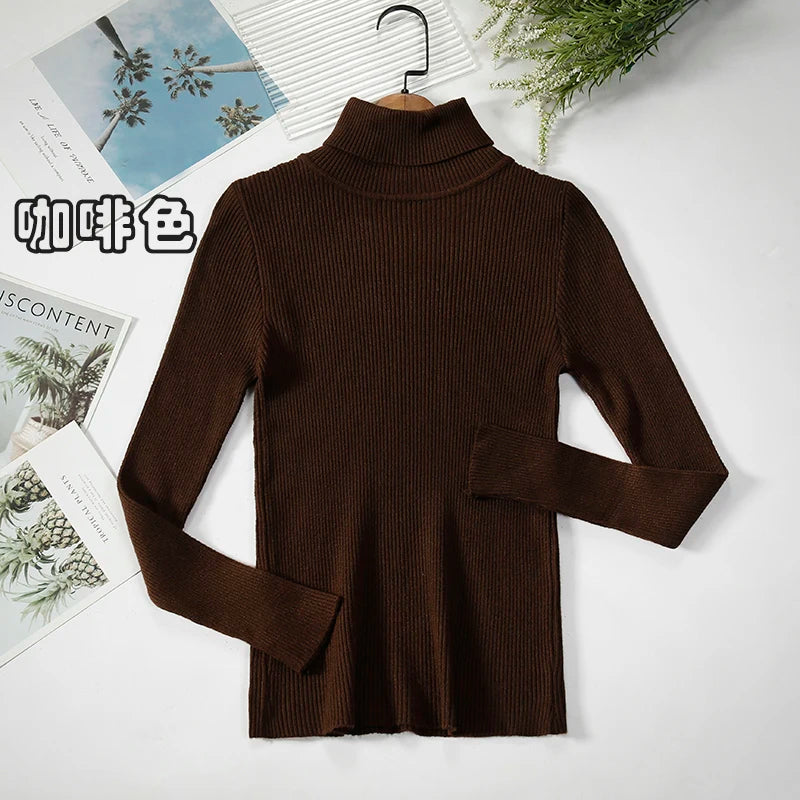 2024 Simple Women Turtleneck Sweater Winter Fashion Pullover Elastic Knit Ladies Jumper Casual Solid Black Female Basic Tops