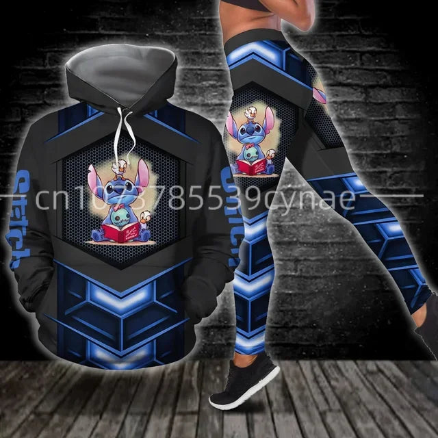 Disney Stitch 3D Hoodie Leggings set Women's Hoodie Suit StitchYoga Pants Sweatpants Fashion Mickey Sports Suit