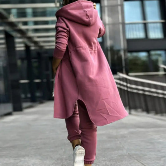 Women Two-piece Tracksuit Set Women Suit Women's Hooded Coat Pants Set with Irregular Split Hem Long Sleeve Fleece Tracksuit