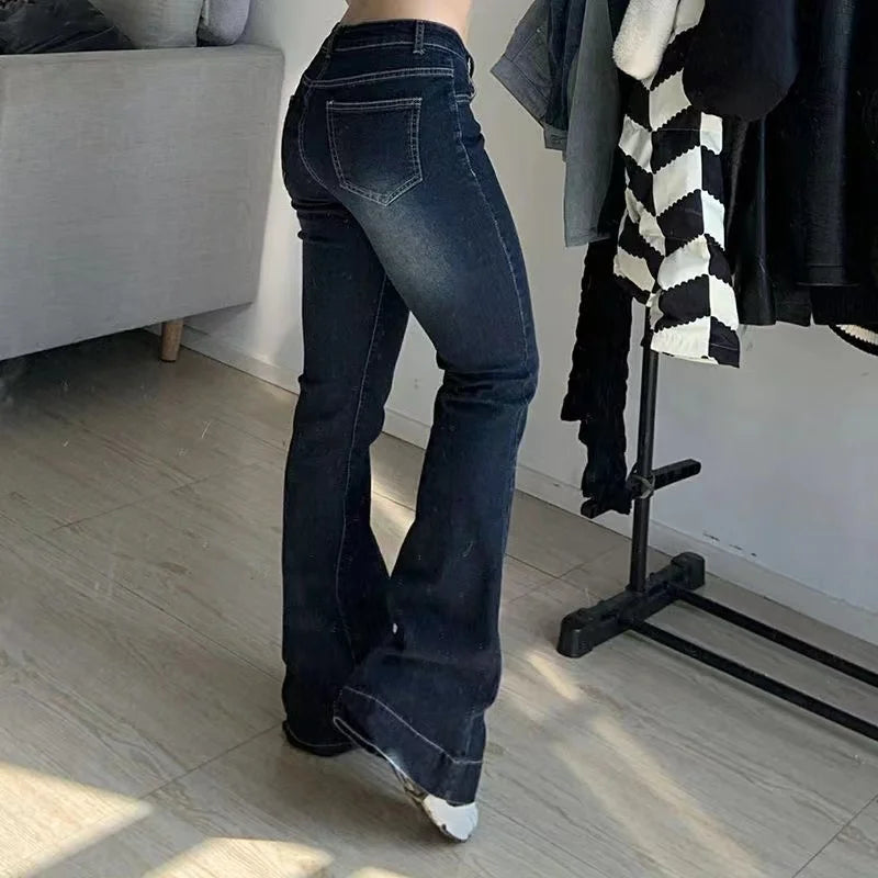 New Flare Jeans Women's Low Waist Trousers Vintage Aesthetic Denim Pants Streetwear Mom Casual Korean Fashion Y2k  Jeans