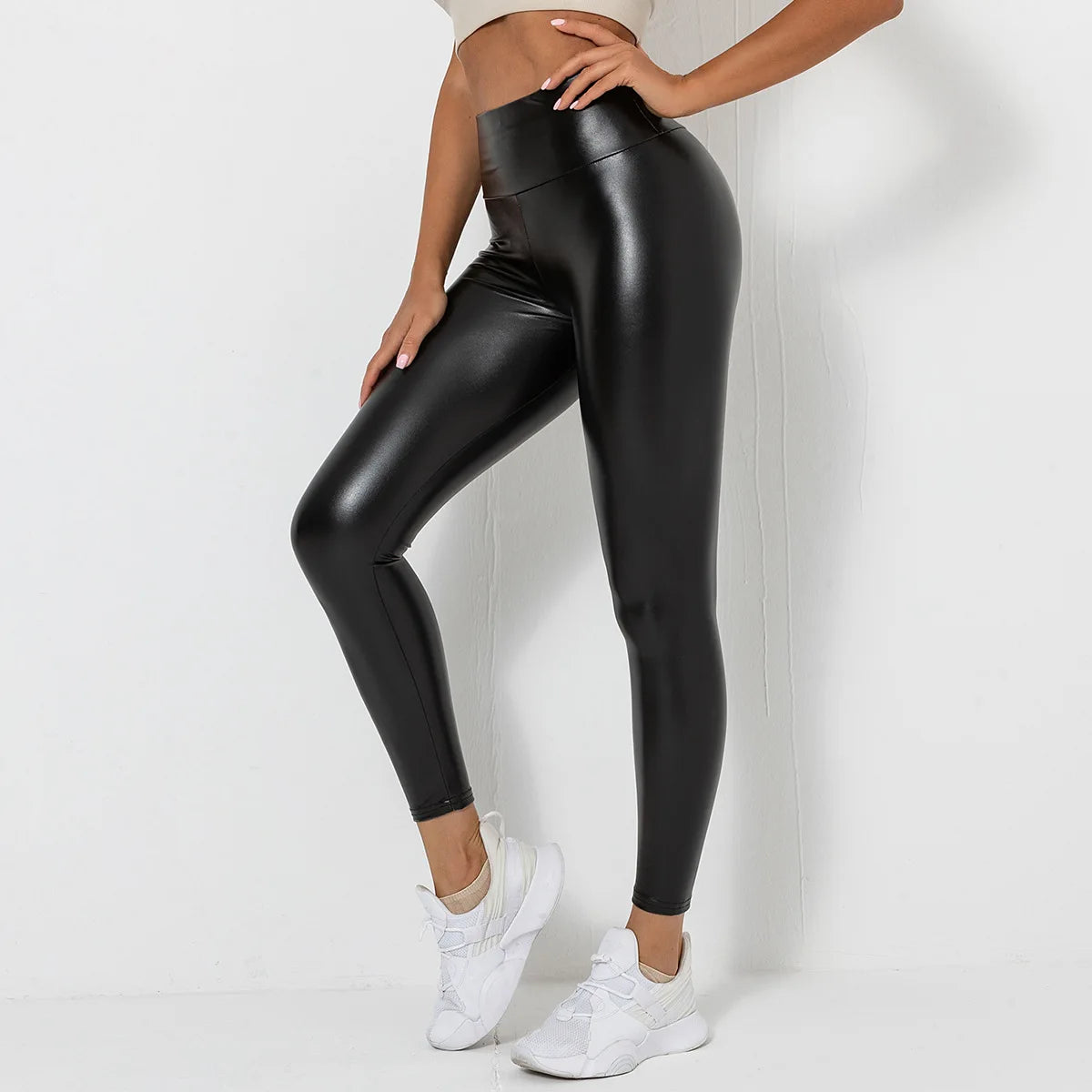 Skinny Leather Leggings Stretch Buttock High Waist Leather Pants Elastic Slim Trousers For Women Shiny Black Sexy Tight Pants